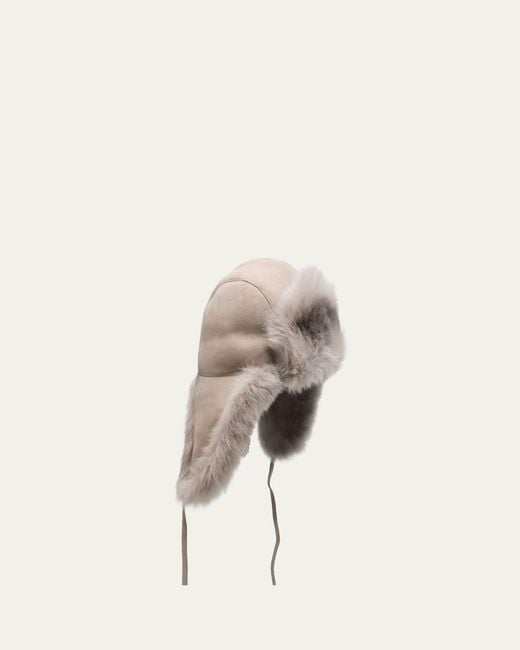 Pologeorgis Natural Suede Shearling-Trim Trapper Hat for men
