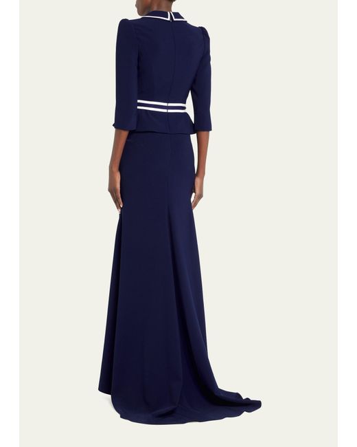 Jenny Packham Blue Greta Embellished Fit-and-flare Gown