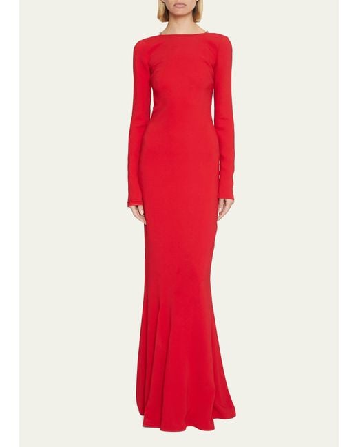 Givenchy Red Long Sleeve Gown W/ Chain Detail
