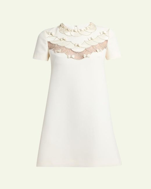 Valentino Garavani Women's Natural Crystal Embroidered Scalloped-Inset Short-Sleeve  Mini Dress - www.rajagirimanappuram.com