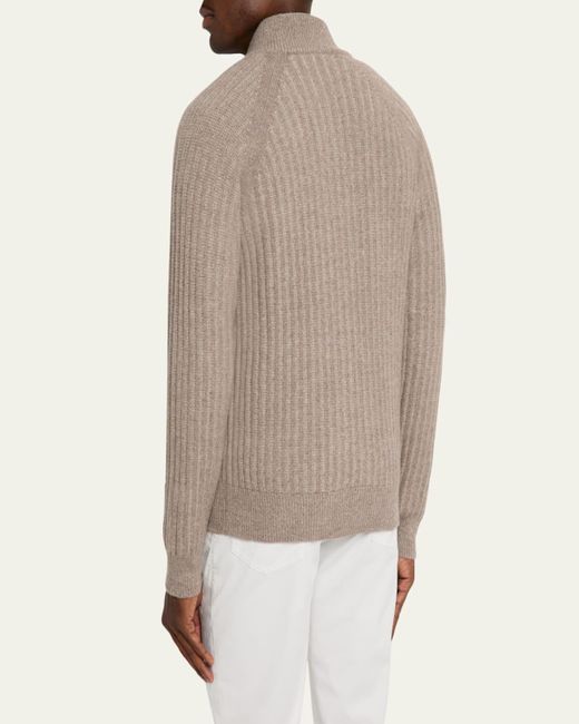 FIORONI CASHMERE Gray Wool And Cashmere Rib Full-Zip Sweater for men