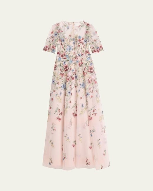teri jon embroidered tulle dress Floral Embroidered Tulle Gown With 3D Flower main image 1