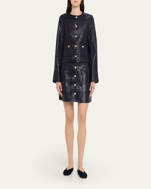 Cinq À Sept Blue Claudia Quilted Vegan Leather Mini Skirt