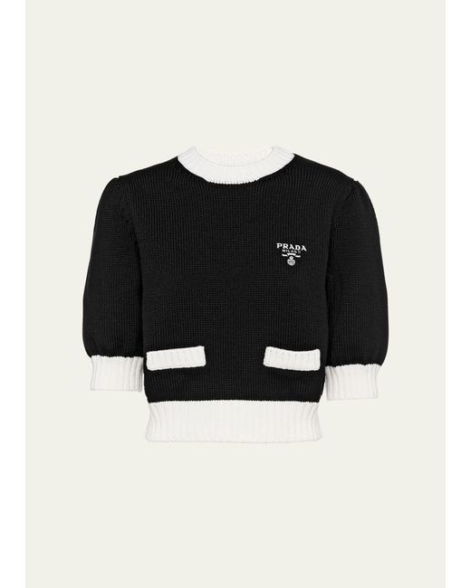 Prada Black Bicolor Cropped Knit Sweater