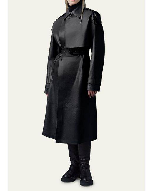 Mackage Black Adriana Belted Leather Trench Coat