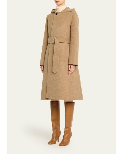 Burberry Natural Cashmere And Wool Hooded Coat