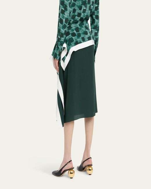 Ferragamo Green Painted Block Asymmetric Silk Skirt