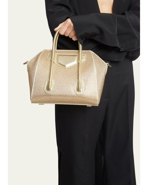 Givenchy Natural Antigona Lock Mini Top Handle Bag In Satin Strass