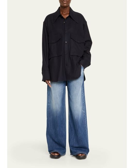 Setchu Blue Oversized Button Down Wool Cashmere Top