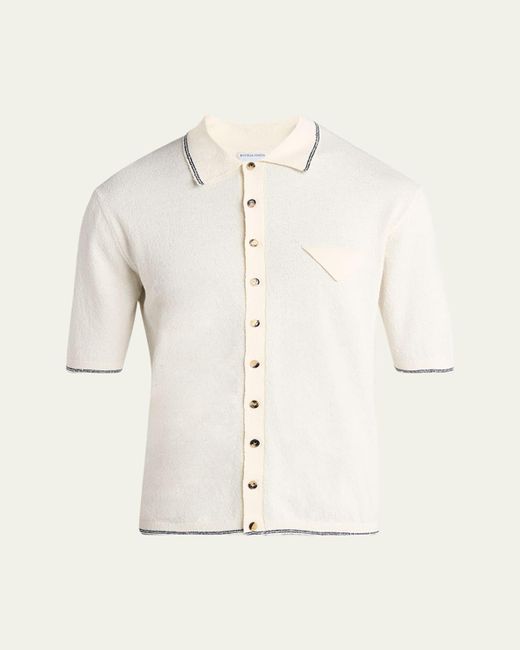 Bottega Veneta Natural Stripe Intarsia Knit Polo Shirt for men