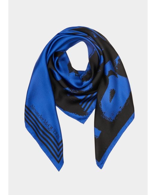 Alexander McQueen Allover Graffiti Logo Silk Scarf in Blue Lyst