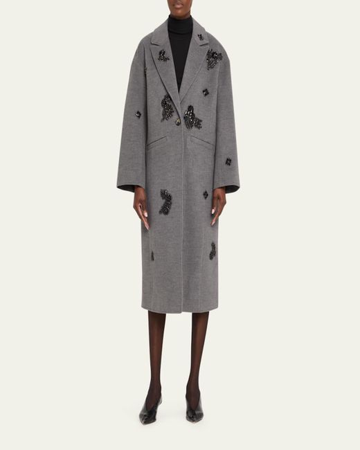 Cinq À Sept Gray Gravis Crystal Ivy Mid-Length Coat