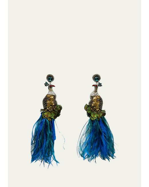 Ranjana Khan Blue Peacock Feather Earrings