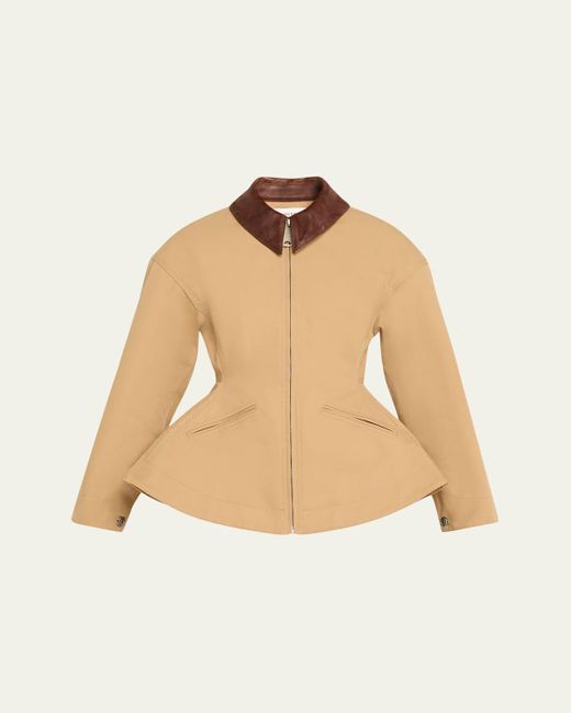 Alexander McQueen Natural Waisted Canvas Full-Zip Jacket With Lambskin Collar