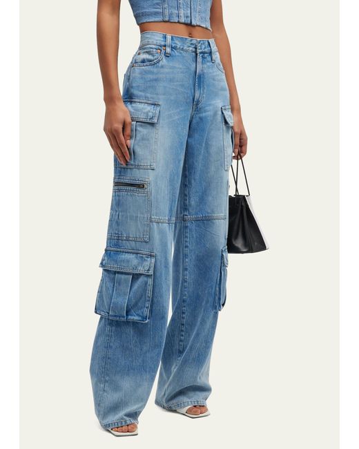 Alice + Olivia Blue Cay Baggy Denim Cargo Pants