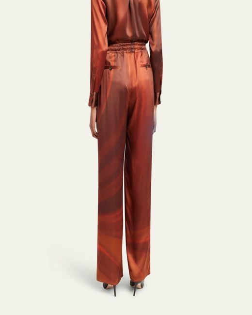 Kiton Red Abstract Drawstring Silk Pants