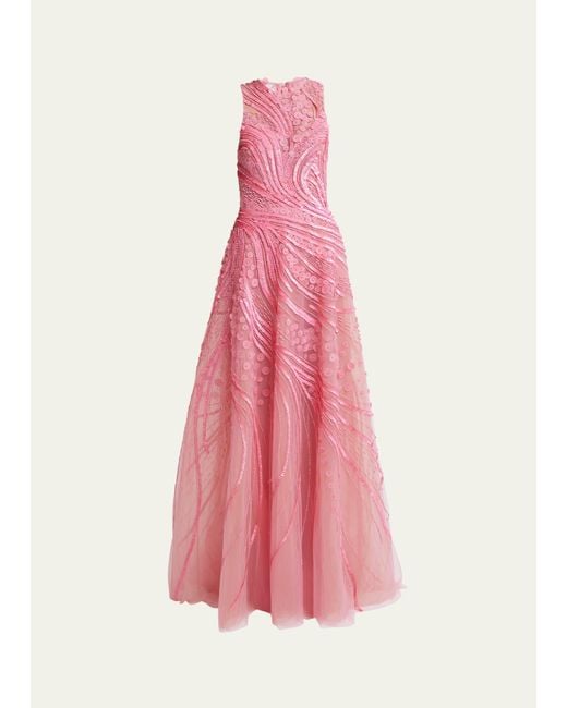 Elie Saab Pink Beaded And Sequin Embroidered Mesh Gown