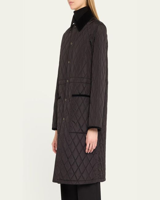 Burberry Black Corduroy-Collar Quilted Long Jacket