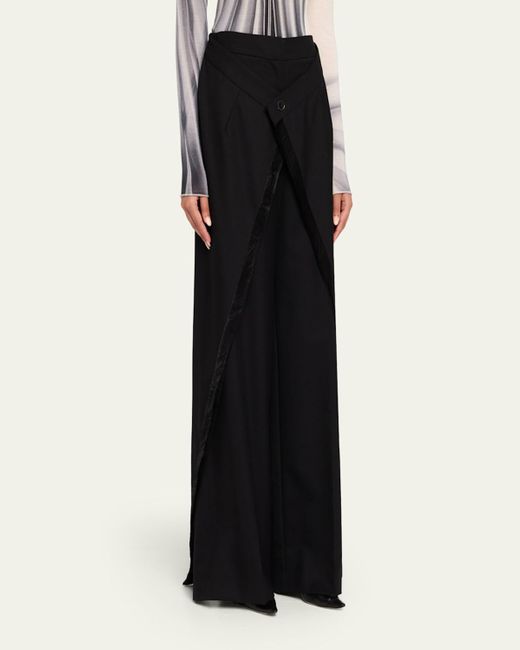 Jason Wu Black Panel Extension Wide-Leg Wool Pants