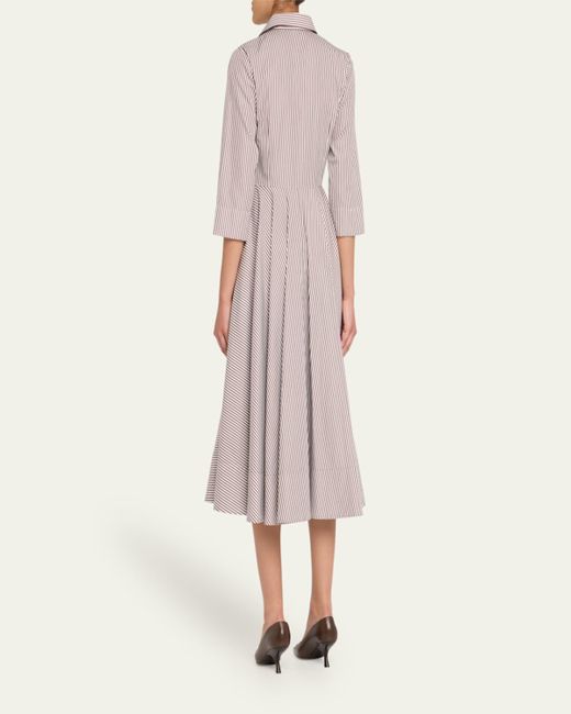 Michael Kors Pink 3/4-Sleeve Striped Midi Shirtdress With Belt