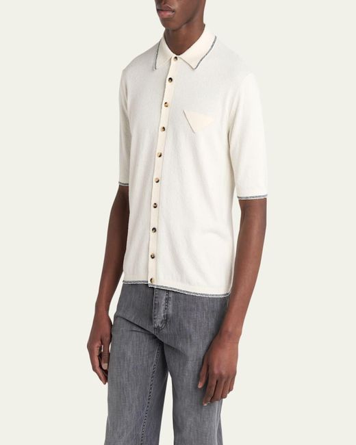 Bottega Veneta Natural Stripe Intarsia Knit Polo Shirt for men