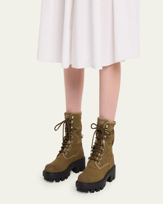 Prada Natural Canvas Ankle Combat Boots