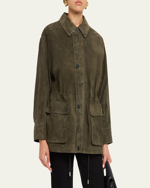 Arma Green Maeve Drawstring Lambskin Suede Jacket