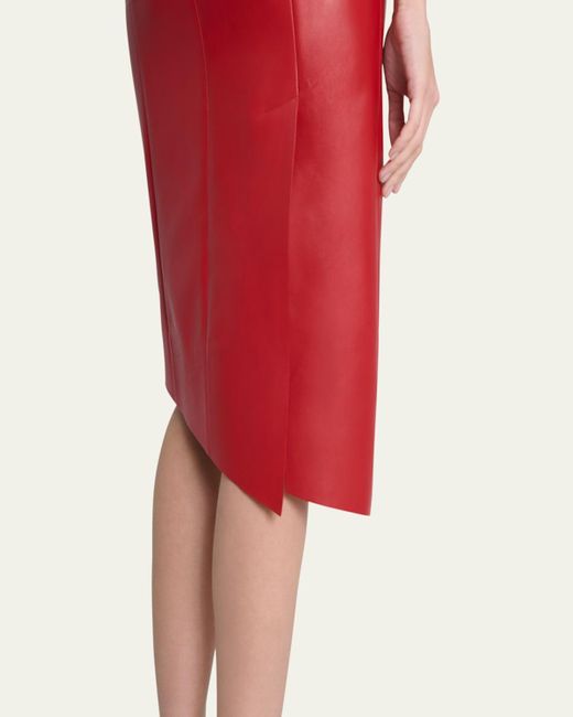 Givenchy Red Asymmetric Leather Midi Dress