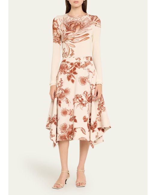 Jason Wu Pink Floral Fold-over Waistband Handkerchief Midi Skirt