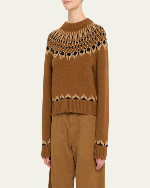 Nili Lotan Brown Fern Fair Isle Wool Sweater