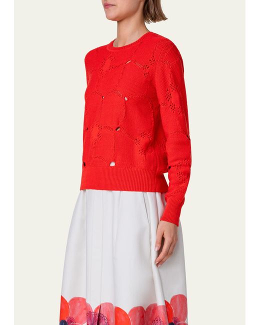 Akris Red Anemones Jacquard Knit Pullover