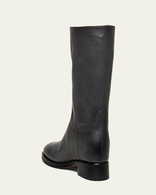 Santoni Black Fleeces Leather Mid Boots