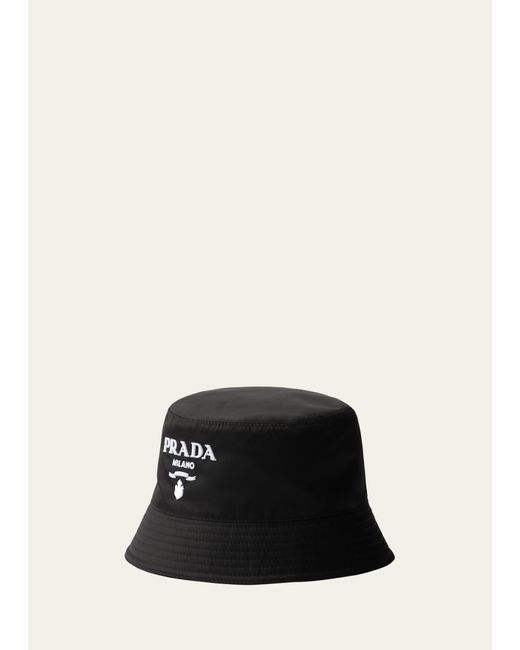 Prada Black Embroidered Logo Bucket Hat for men