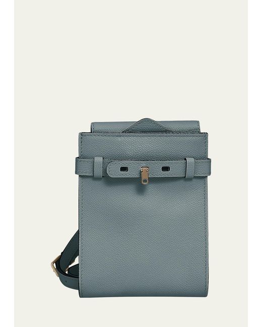 Valextra Blue B-tracollina Slim Leather Shoulder Bag