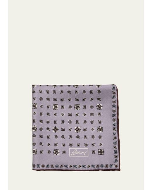 Brioni Purple Silk Medallion-print Pocket Square for men