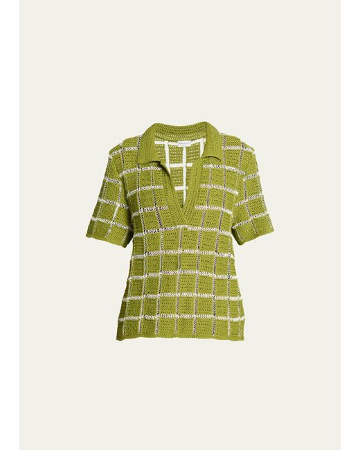 Dries Van Noten Green Tiramisu Knit Polo Top