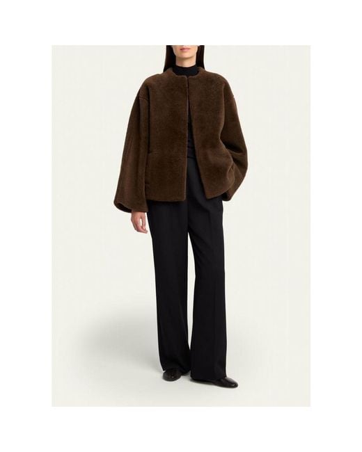 The Row Brown Valorin Lamb Shearling Collarless Jacket