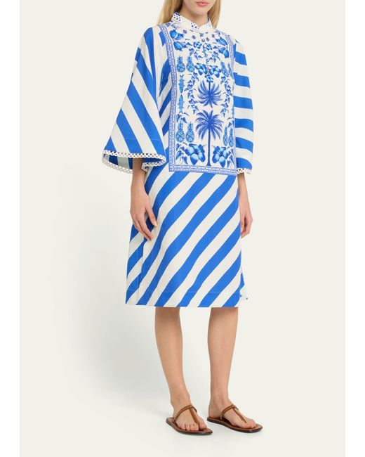 VERANDAH Blue Striped Azulejos Kaftan Dress
