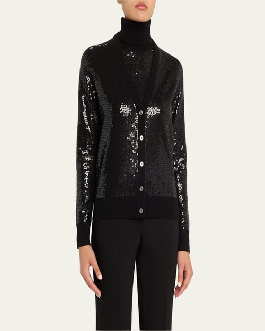 Michael Kors Black Sequined Cashmere V-Neck Cardigan