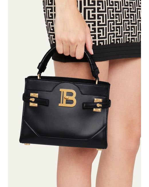 Balmain Black B-buzz Crocodile-effect Leather Top Handle Bag