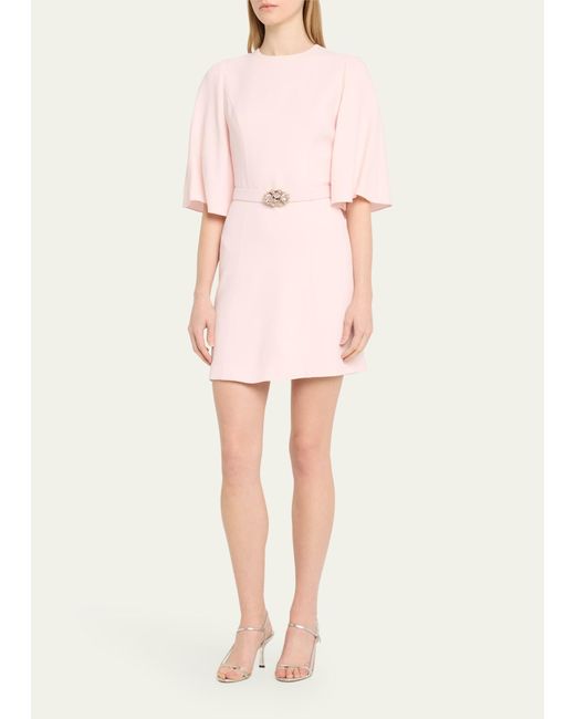 Andrew Gn Pink Wide-sleeve Crystal Belted Mini Dress