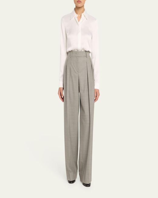 Michael Kors Gray Pleated Houndstooth Wide-Leg Slouch Trousers