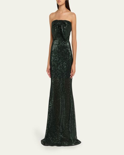 badgley mischka green sequin dress Pleated V Neck Gown - Palm Green main image 0