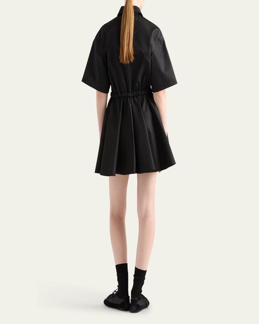 Prada Black Re-Nylon Drawstring Fit-Flare Mini Dress