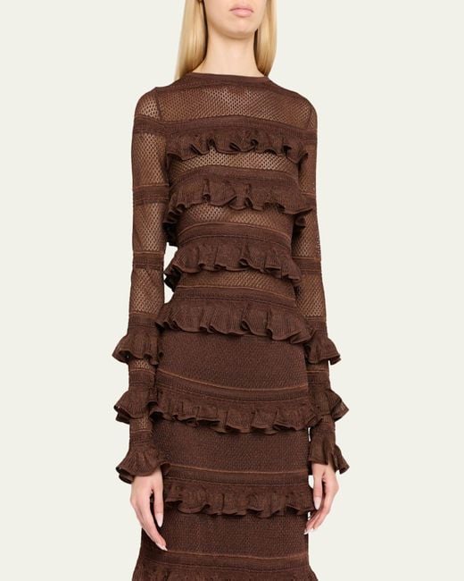 Zimmermann Brown Long-Sleeve Lace Frill Top