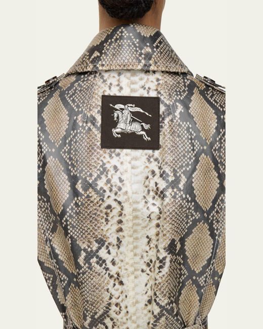Burberry Natural Stonehaven Python-Print Coated Short Car Coat