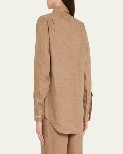 Loro Piana Natural Andre Button Down Linen Solaire Shirt