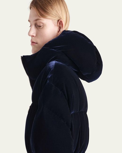 Prada Blue Cinched Velvet Puffer Jacket