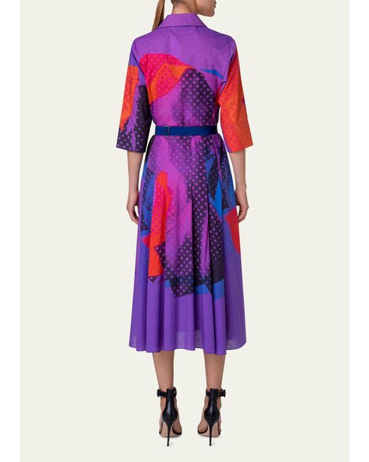 Akris Pink Superimposition Print Voile Belted Shirtdress