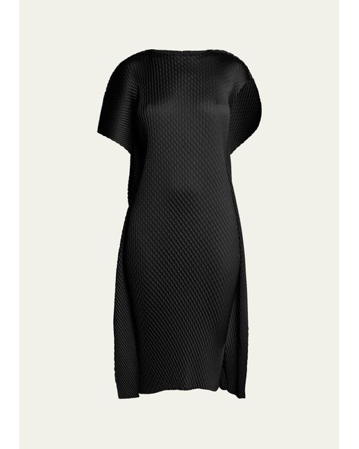 Issey Miyake Black Sleek Pleats Fold-over Midi Dress